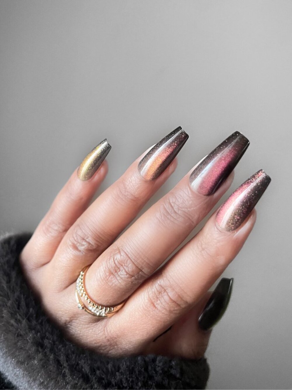 Brown Sugar Glitter Press On Nails | Metallic Sparkle | Long Coffin